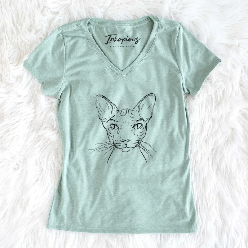 Bare Sammy the Spinx Cat - Women's V-neck Shirt-- Fleece Fabric Down Fabric Feather Fabric
