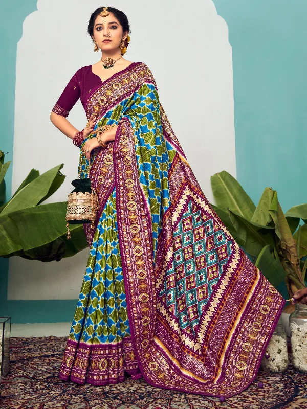 Women's Tussar Silk Olive Printed Designer Saree With Blouse Piece Office-Ready Blouse