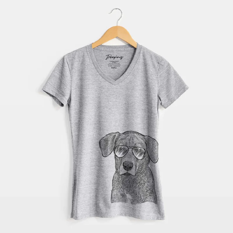 Aviator Tom the Lab Dane Mix - Women's V-neck Shirt-- Seamless Knitted Crochet