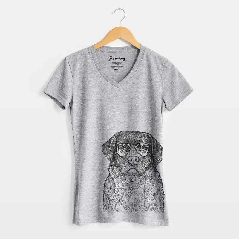 Aviator River the English Labrador Retriever - Women's V-neck Shirt-- Welt Pockets Slit Pockets Flap Pockets