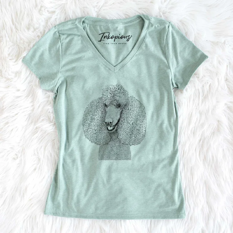 Bare Uncle Tucker the Poodle - Women's V-neck Shirt-- Beaded Sequined Faux Fur