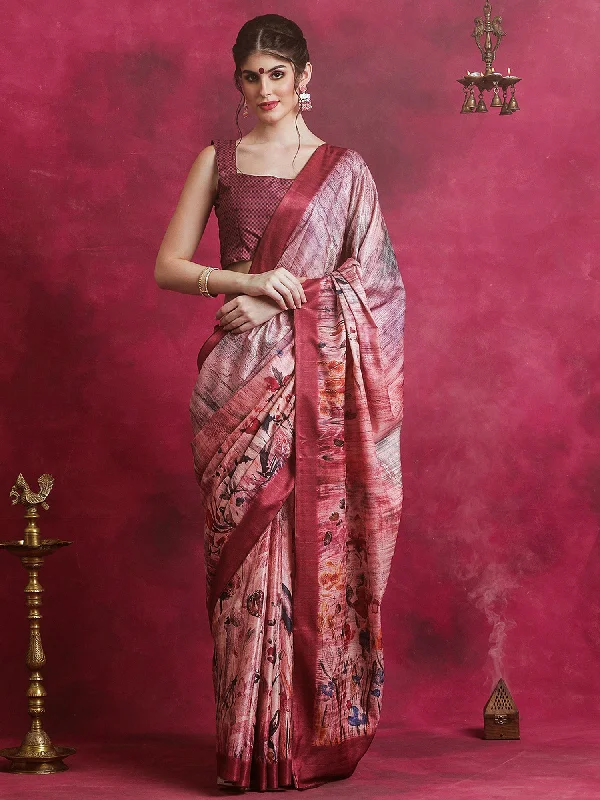 Women's Cotton Blend Multicolored Printed Designer Saree With Blouse Piece Everyday Stylish Blouse