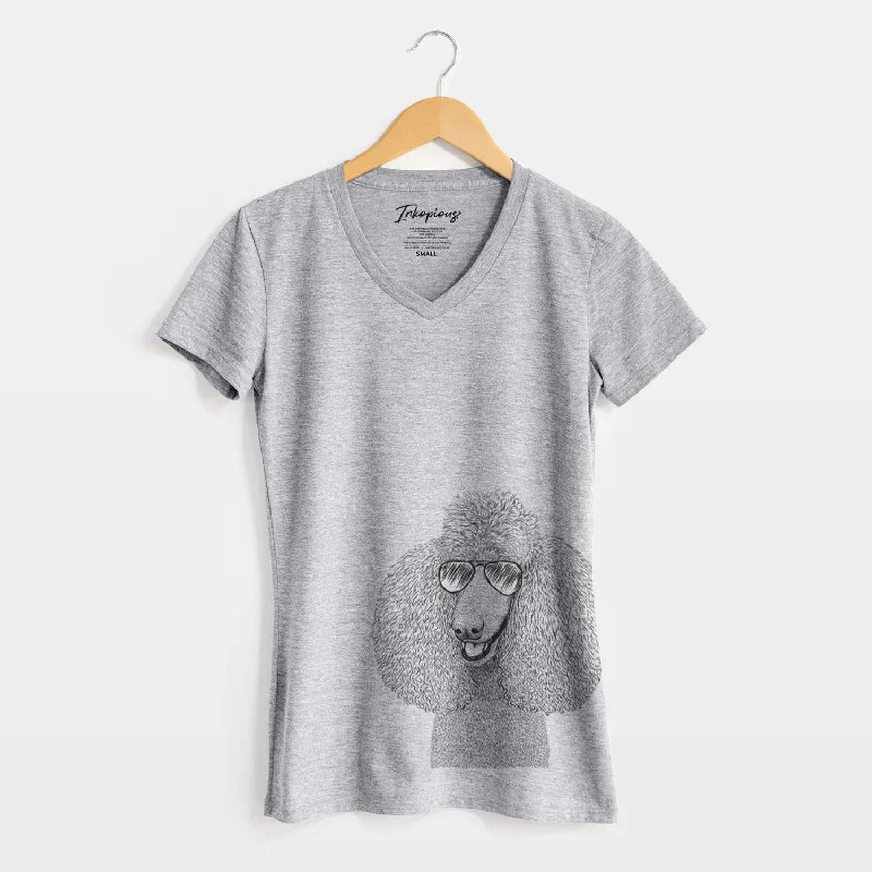Aviator Uncle Tucker the Poodle - Women's V-neck Shirt-- Cozy Warm Stylish