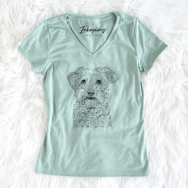 Bare Rudy the Schnoodle - Women's V-neck Shirt-- Polka Dot Checkered Tartan