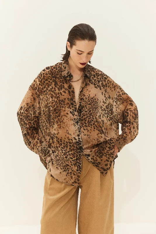 HEATHER SHIRT LEOPARD-- Satin Fabric Silk Fabric Chiffon Fabric
