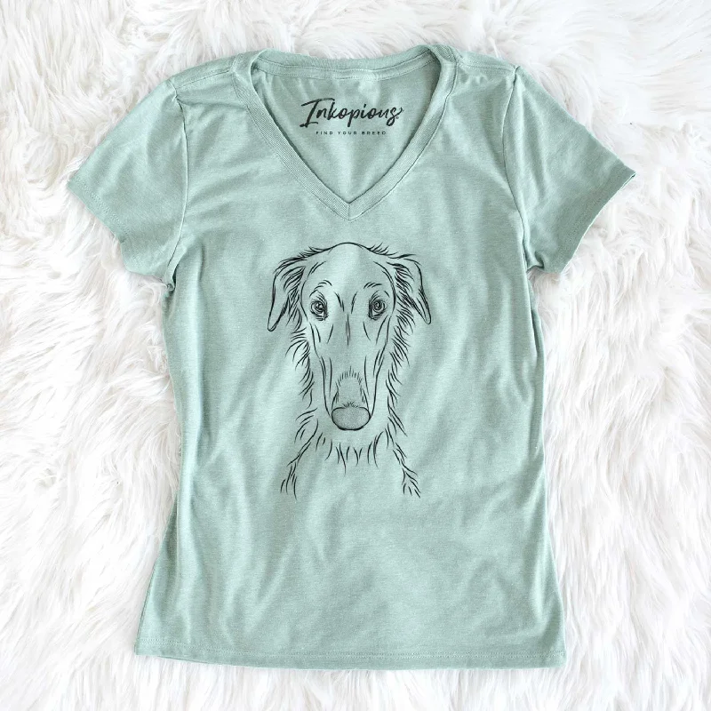 Bare Vaughn the Borzoi - Women's V-neck Shirt-- Chenille Brocade Lace