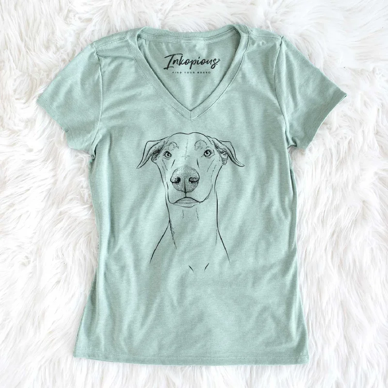 Bare Walter the White Doberman Rescue - Women's V-neck Shirt-- Polka Dot Checkered Tartan
