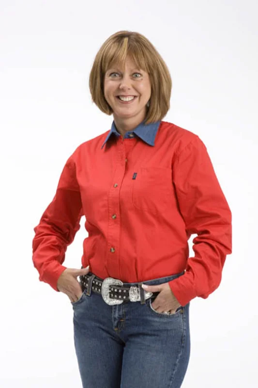 Roper Womens Red 100% Cotton Denim Collar L/S Shirt-- Nylon Fabric Polyester Fabric Spandex Fabric