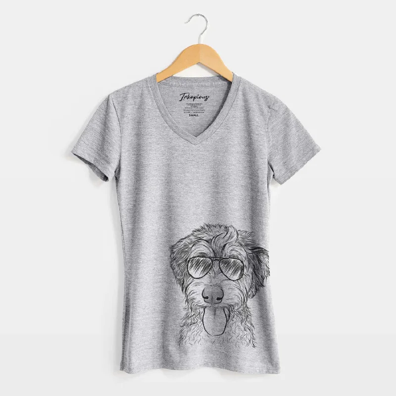 Aviator Myrtle Mae the Aussiedoodle - Women's V-neck Shirt-- Real Fur Shearling Chenille