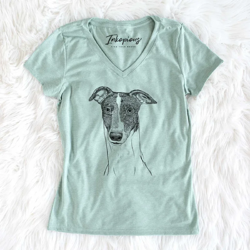 Bare Vyncent the Greyhound - Women's V-neck Shirt-- Solid Color Striped Floral