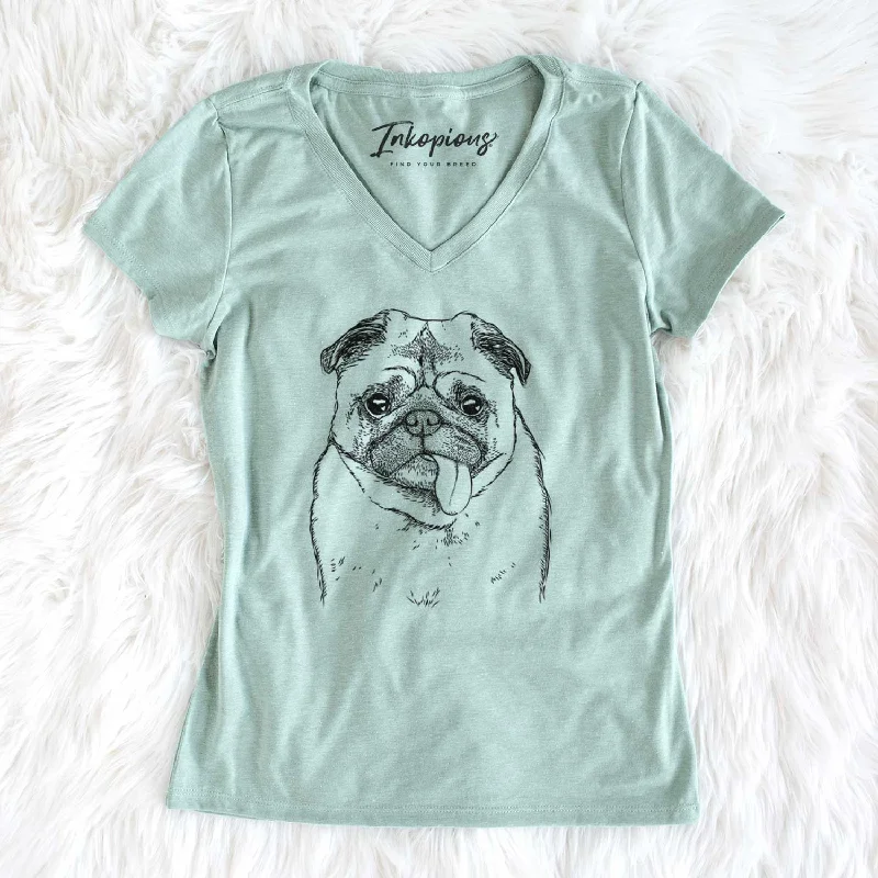 Bare Rosie the Pug - Women's V-neck Shirt-- Welt Pockets Slit Pockets