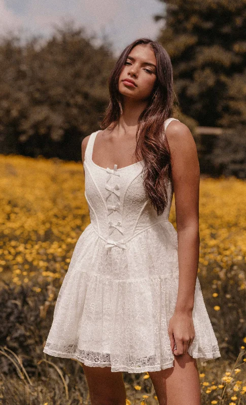 Ivory Tiered Corset Mini Dress Fashionable Mini Dress with Pockets
