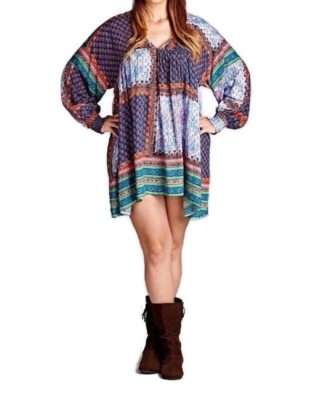 Patch Floral Baby Doll Mini Dress In Multi Cozy Knitted Mini Dress