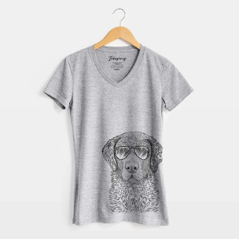Aviator Whiskey the Chocolate Lab - Women's V-neck Shirt-- Zippered Front Buttoned Front Snap Front