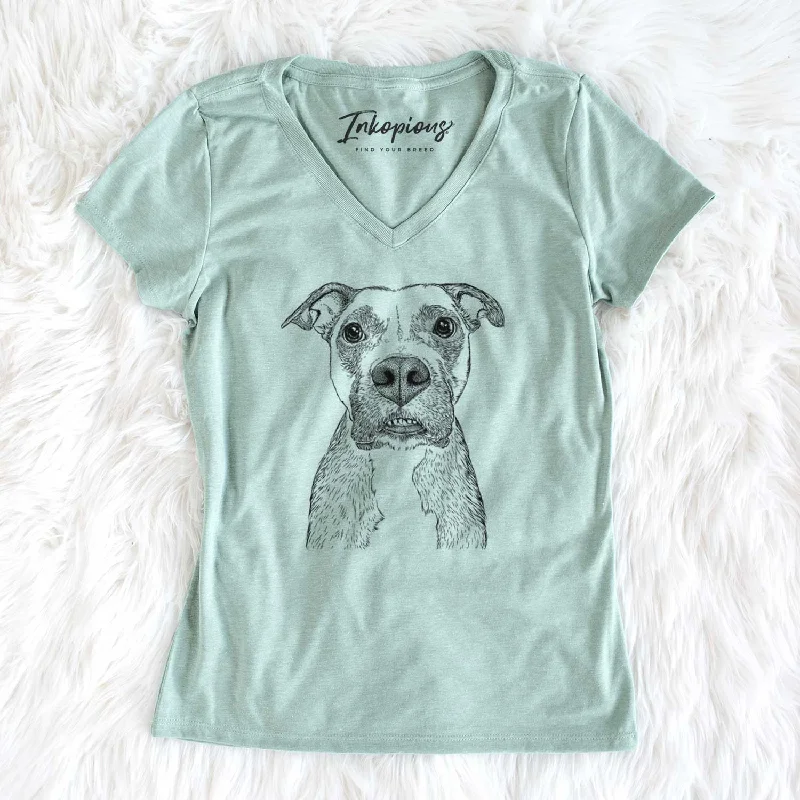 Bare Xena the Mixed Breed - Women's V-neck Shirt-- Plaid T-Shirt Polka Dot Checkered
