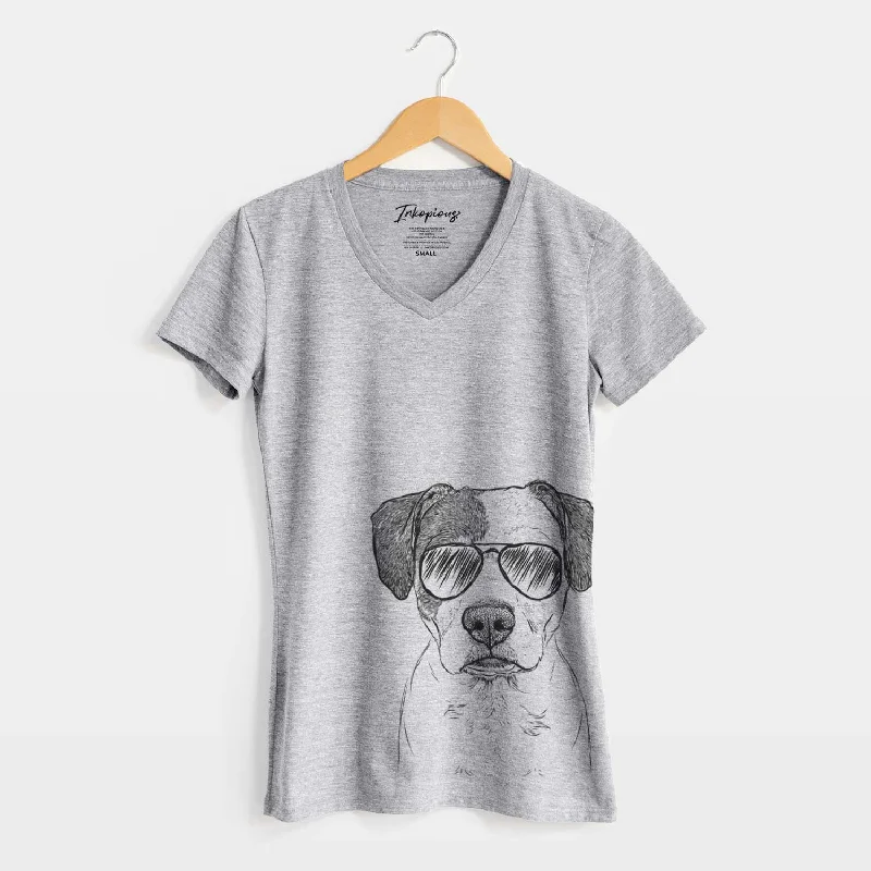 Aviator Ryleigh the Beagle Pitbull Mix - Women's V-neck Shirt-- Boxy Fit Fitted Loose
