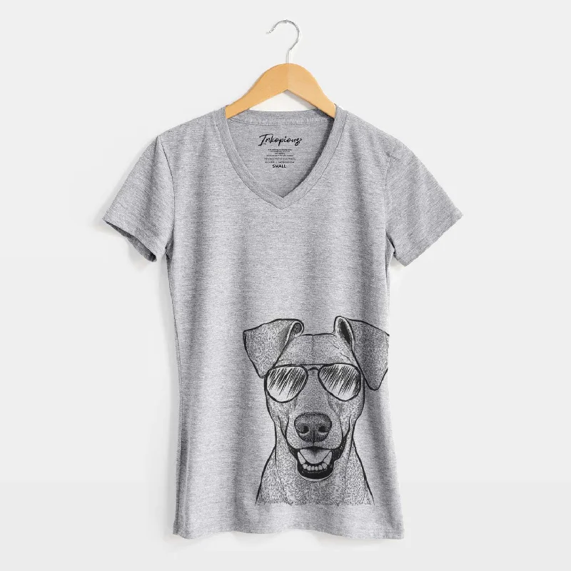 Aviator Willow the German Pinscher - Women's V-neck Shirt-- Machine Wash Dry Clean Hand Wash