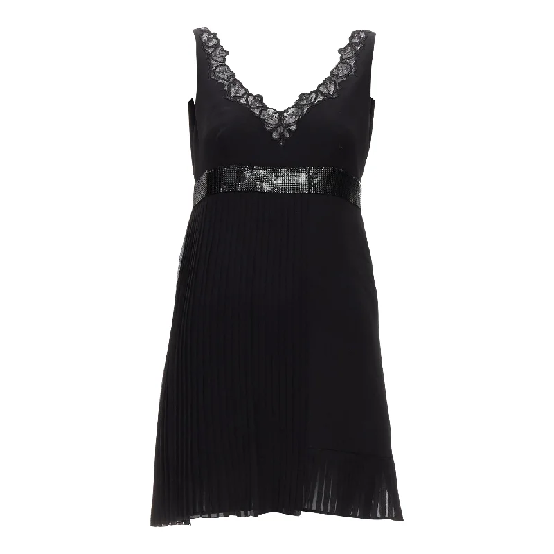 Versace silk lace V-neck chainmail trim pleated mini dress Cozy Cotton Mini Dress