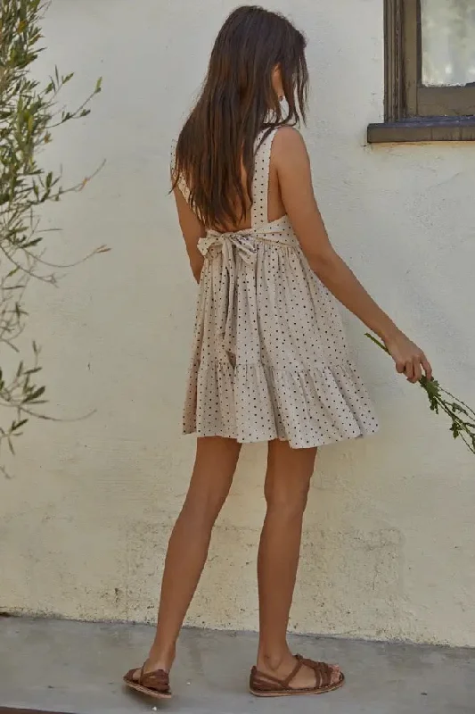 Woven Polka Dot Print Back Tie Ruffle Mini Dress Trendy Wraparound Mini Dress