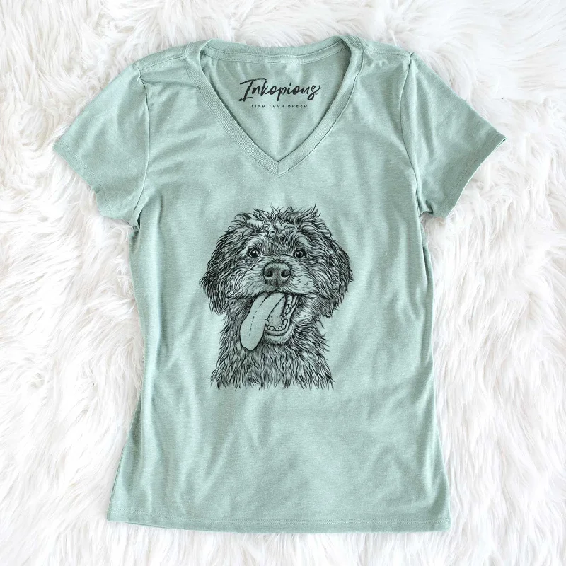 Bare Winnie the Mini Aussiedoodle - Women's V-neck Shirt-- Rayon Velvet Corduroy