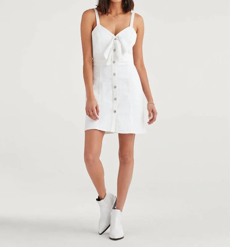 Double Tie Buttoned V Neck Mini Dress In White Trendy Camisole Mini Dress