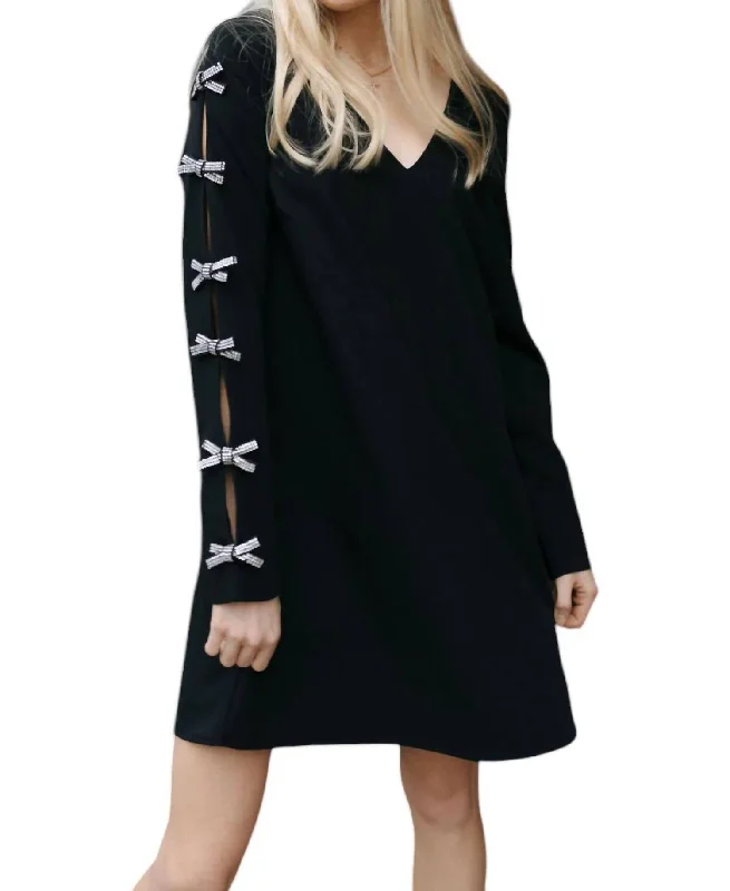 Bow Sleeve Mini Dress In Black Classic Black Mini Dress