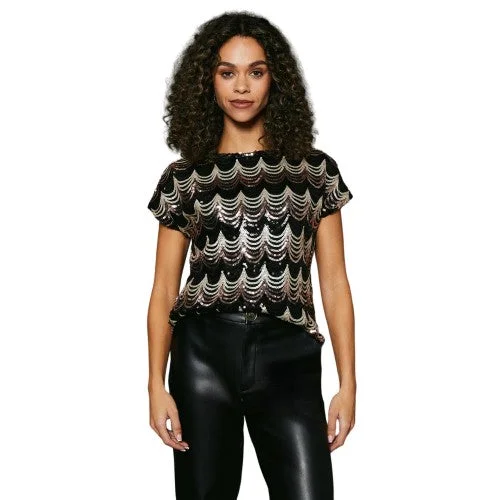 Principles Womens/Ladies Scalloped Sequins T-Shirt-- Cotton Fabric Linen Fabric Terry Fabric