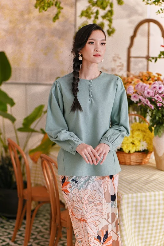 The Sarang Women Princess Blouse - Vegan Green Satin Bow Blouse