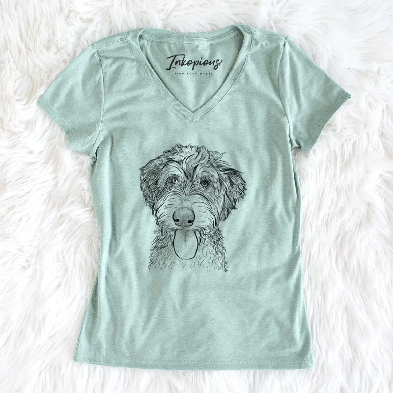 Bare Myrtle Mae the Aussiedoodle - Women's V-neck Shirt-- Chenille Blend Fleece Blend Nylon Blend