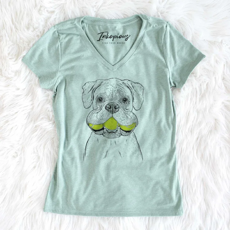 Bare Seamus the Boxer - Women's V-neck Shirt-- Sequined Glittery Shiny