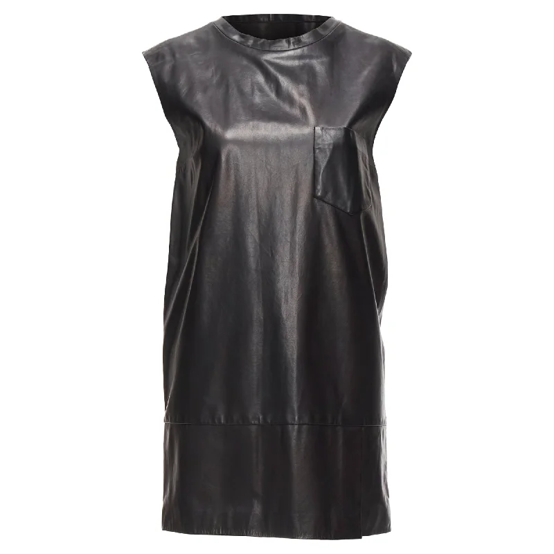 3.1 Phillip Lim Leather Pocketed Slit Lace Up Keyhole Mini Dress Elegant Silk Mini Dress