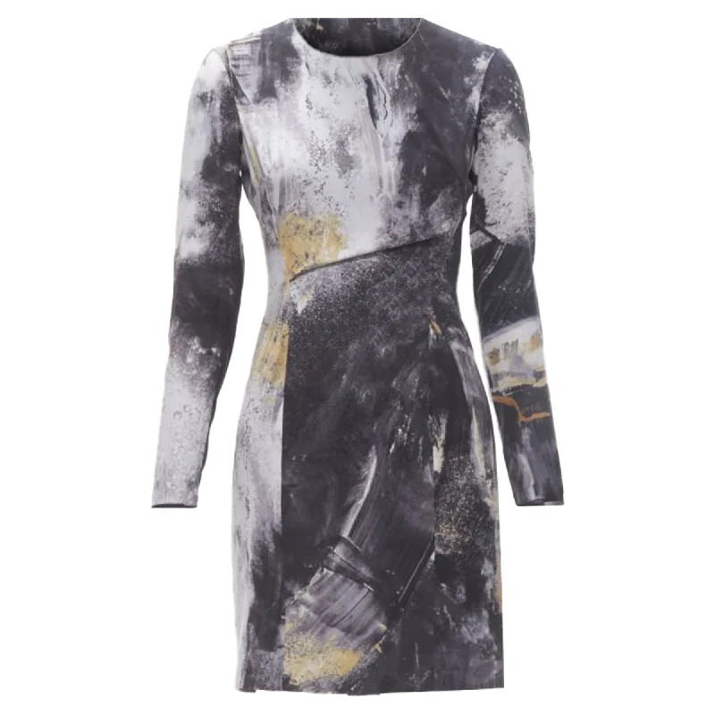 Helmut Lang abstract paint stroke print mini dress Stylish Puff Sleeve Mini Dress