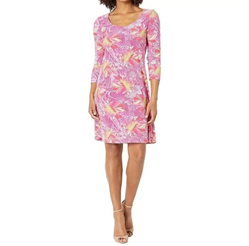 Erin Printed Mini Dress In Pink Palms Fashionable A-Line Mini Dress