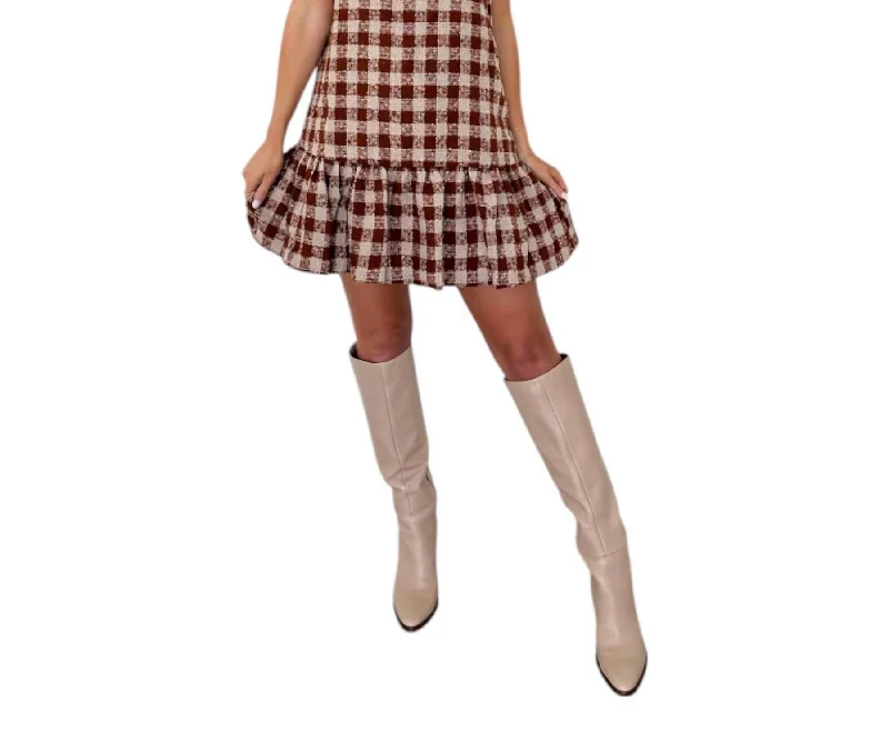 Just Getting Started Tweed Mini Dress In Brown Cozy Ruched Mini Dress