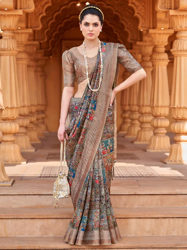 Women's Silk Blend Multicolored Woven Design Designer Saree With Blouse Piece Relaxed Fit Blouse