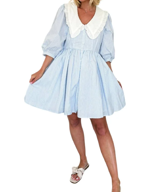 Always A Pleasure Striped Mini Dress In Blue Comfortable Zip-Up Mini Dress