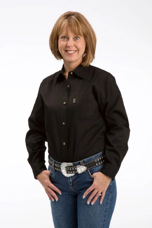 Roper Womens Black 100% Cotton Button Front BD L/S 1 Pkt Shirt-- Silk Blend Satin Velvet
