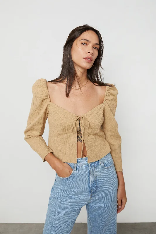 CROPPED SWEETHEART BLOUSE Casual Relaxed Fit Blouse