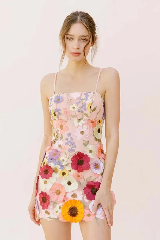 Storia Multi Floral Collaged Mini Dress Comfortable Zip-Up Mini Dress