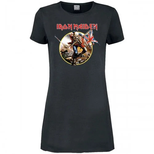 Amplified Womens/Ladies Trooper Iron Maiden T-Shirt Dress-- Terry Blend Velvet Blend Canvas Blend