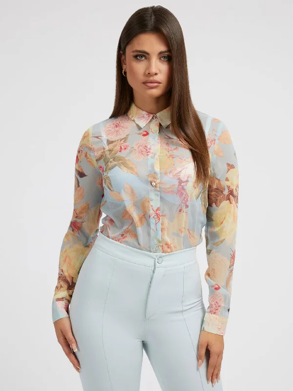 LS CLOUIS SHIRT - PEACH FIORE-- Graphic Embroidered Appliqued