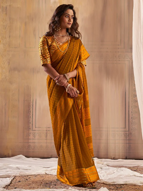 Women's Georgette Mustard Printed Designer Saree With Blouse Piece Boho Printed Blouse