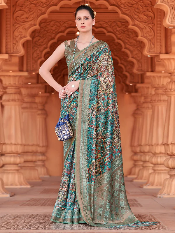 Women's Silk Blend Blue Woven Design Designer Saree With Blouse Piece Wrap Front Blouse