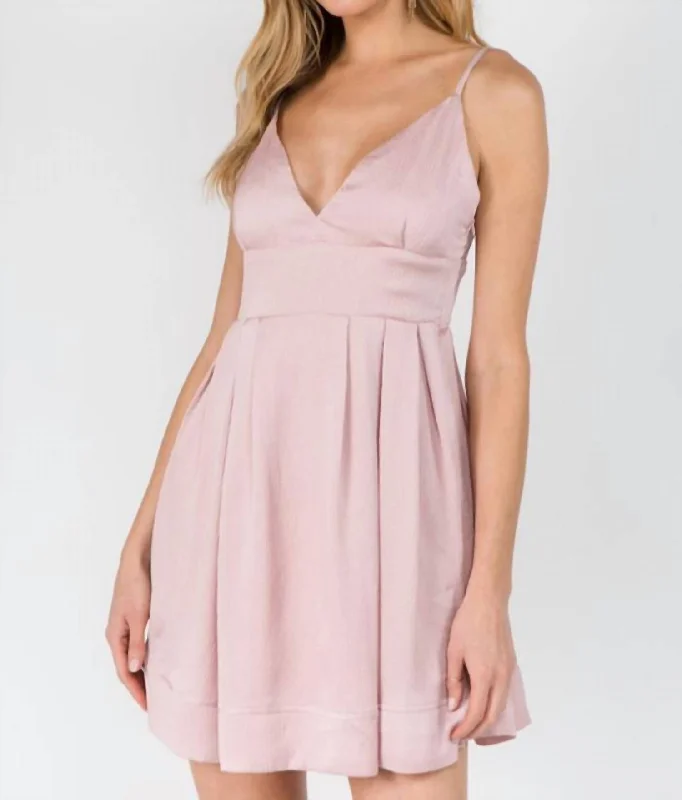 Flare Cocktail Mini Dress In Pink Cozy Satin Mini Dress