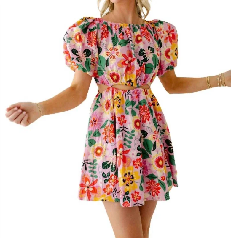Annie Floral Mini Dress In Floral Pop Cozy Satin Mini Dress