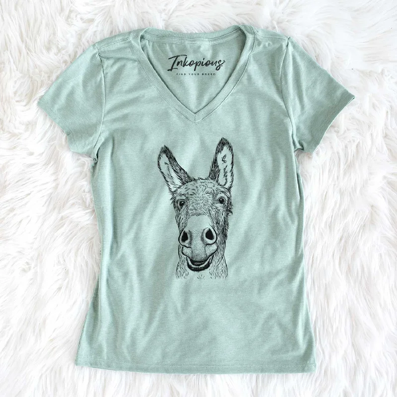 Bare Samule the Donkey - Women's V-neck Shirt-- Beaded Sequined Faux Fur