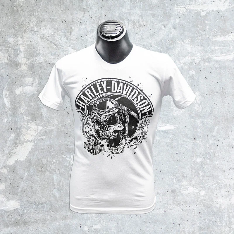 Milwaukee Harley Davidson- White Rocker Skull T-Shirt-- Thin T-Shirt Open Front Quick Dry
