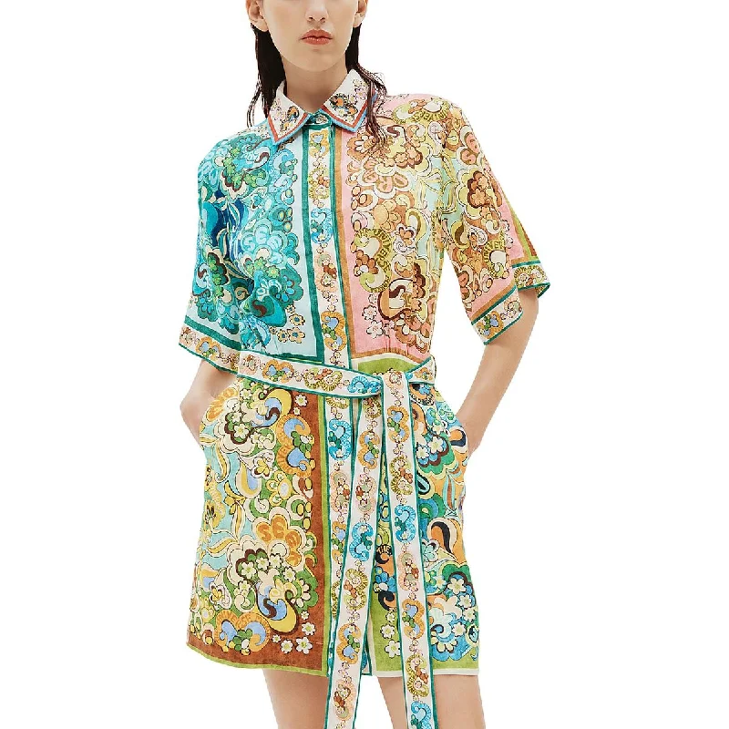 Womens Printed Elbow Sleeve Mini Dress Cozy T-Shirt Mini Dress