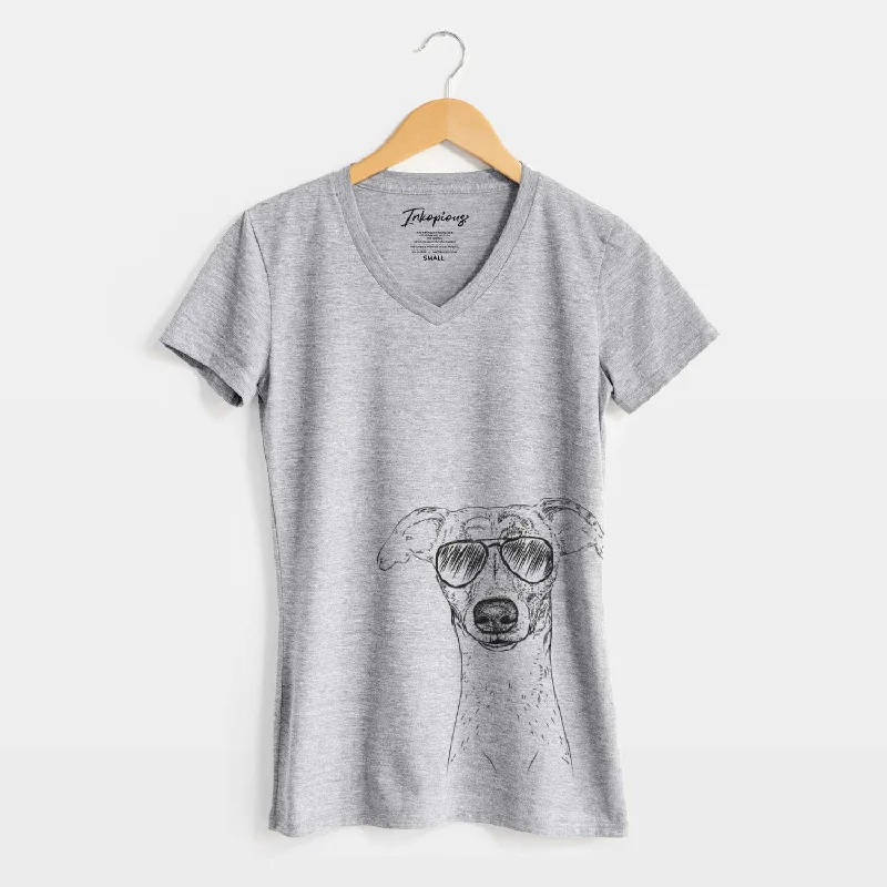 Aviator Twiggy the Whippet - Women's V-neck Shirt-- Zippered Front Buttoned Front Snap Front