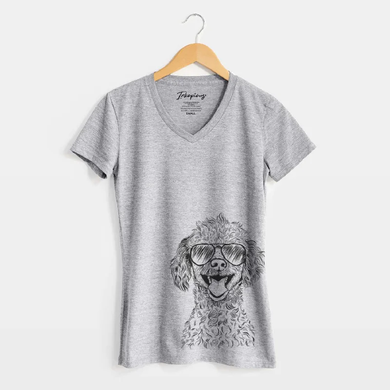 Aviator Rusty the Toy Poodle - Women's V-neck Shirt-- Real Fur Shearling Chenille